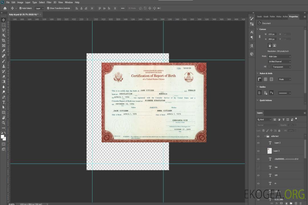 USA certification du rapport de naissance Washington 1 template